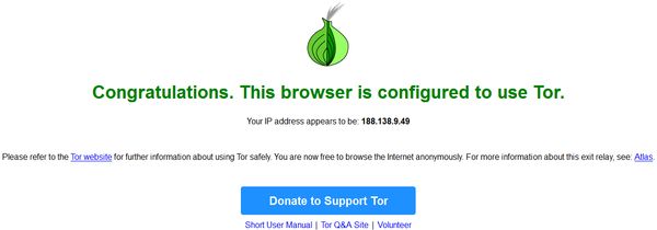 Browser configured to use TOR