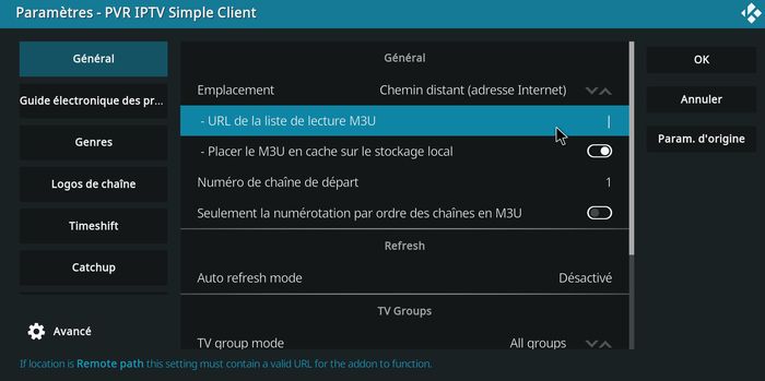 Regarder les chaînes TV françaises sur KODI à partir d' une URL M3U avec PVR IPTV Simple Client 3