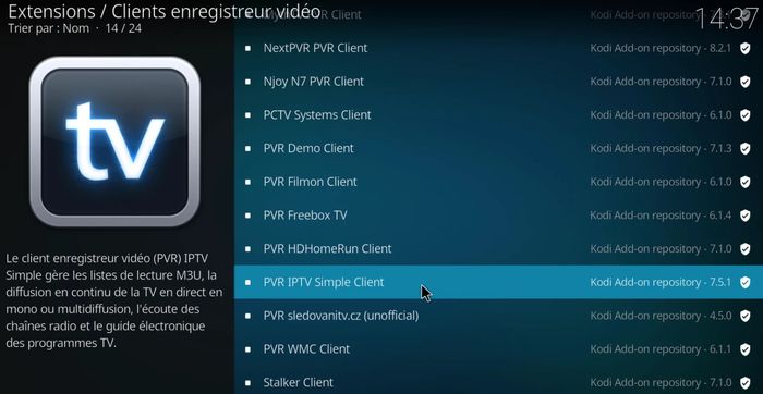 Chaînes TV Free sur KODI avec PVR IPTV Simple Client 2